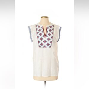 J.Crew White Sleeveless Top with Blue and Red Embroidery Size 4